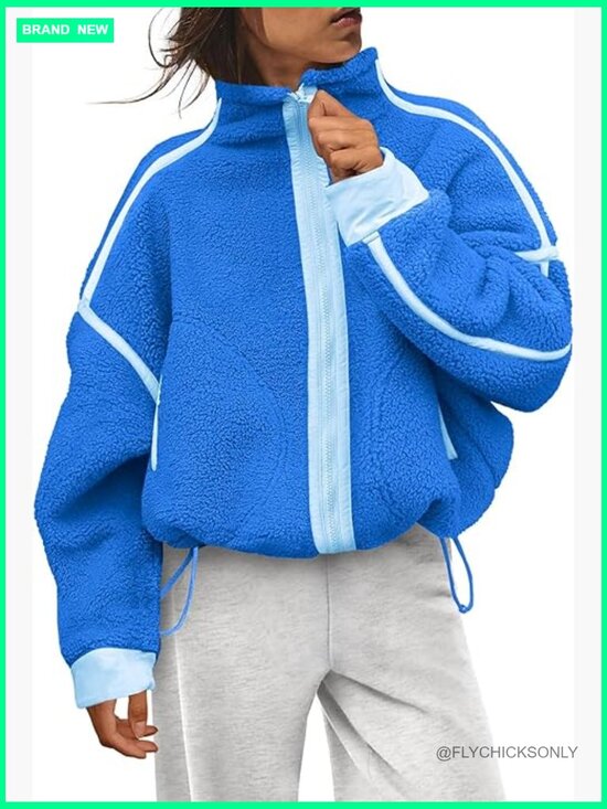 Jackets & Blazers - Fleece Jacket Sherpa Zip Up Casual Outerwear with Pockets